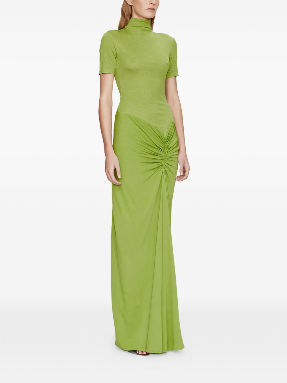Abito lungo con collo alto e ruches in verde lime Christopher esber - donna 
