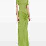 Abito lungo con collo alto e ruches in verde lime Christopher esber - donna 