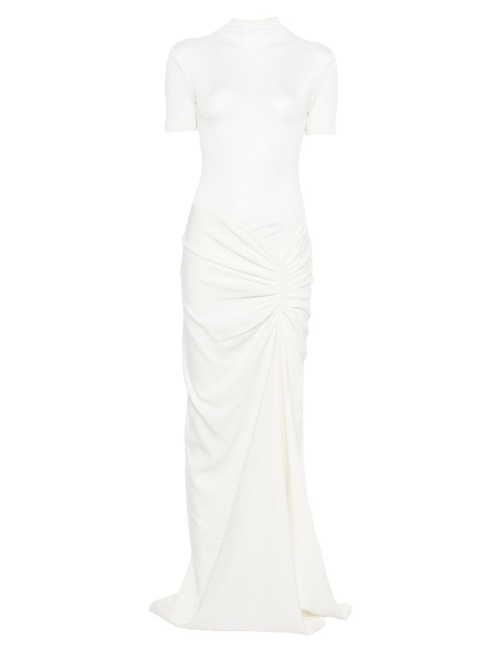 Abito lungo con collo alto e ruches in bianco Christopher esber - donna 