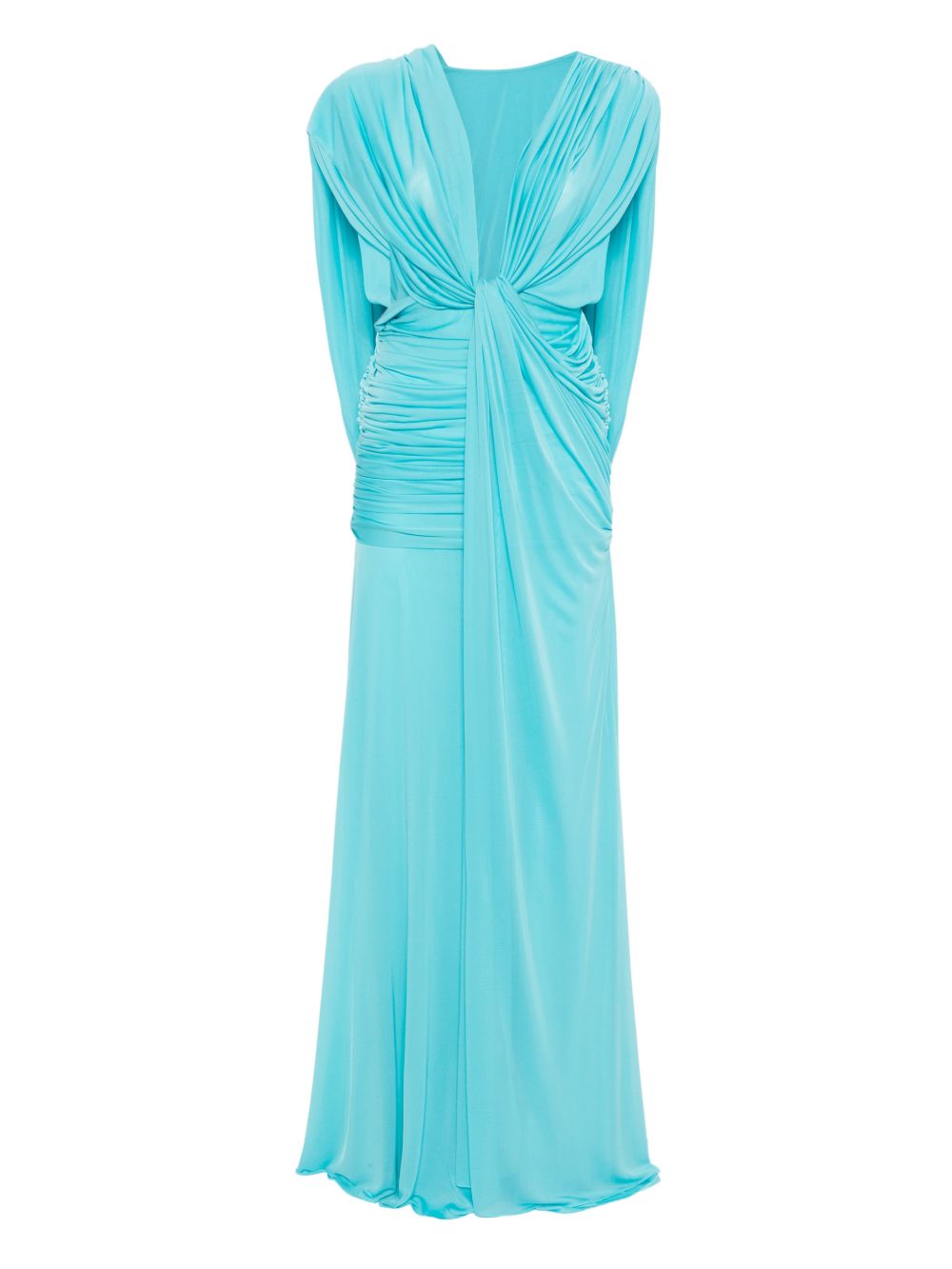 Abito maxi con scollo a v profondo e ruches in blu Christopher esber - donna 