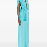 Abito maxi con scollo a v profondo e ruches in blu Christopher esber - donna 