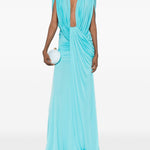 Abito maxi con scollo a v profondo e ruches in blu Christopher esber - donna 