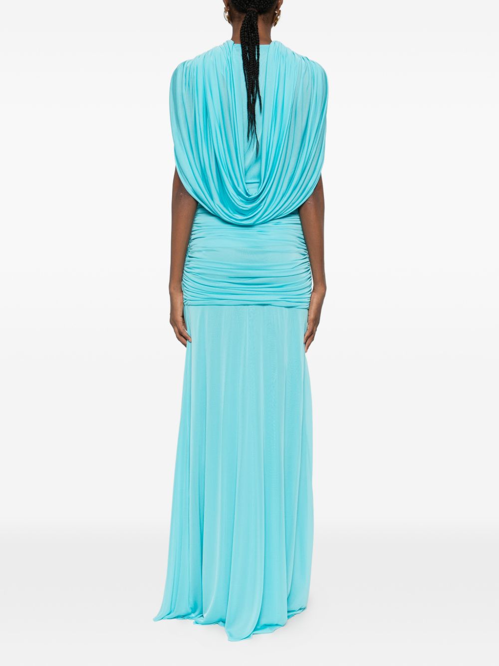 Abito maxi con scollo a v profondo e ruches in blu Christopher esber - donna 