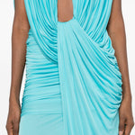 Abito maxi con scollo a v profondo e ruches in blu Christopher esber - donna 