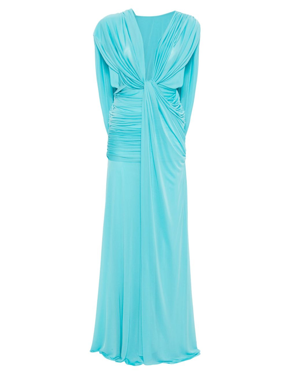 Abito maxi con scollo a V in azzurro 