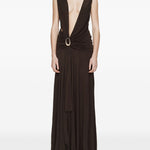 Abito lungo con drappeggio e spilla in marrone Christopher esber - donna 