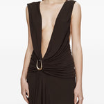Abito lungo con drappeggio e spilla in marrone Christopher esber - donna 
