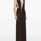 Abito lungo con drappeggio e spilla in marrone Christopher esber - donna 