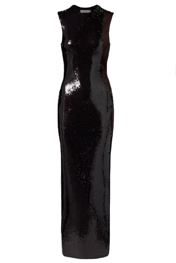 Abito lungo con paillettes opaline in marrone Christopher esber - donna 