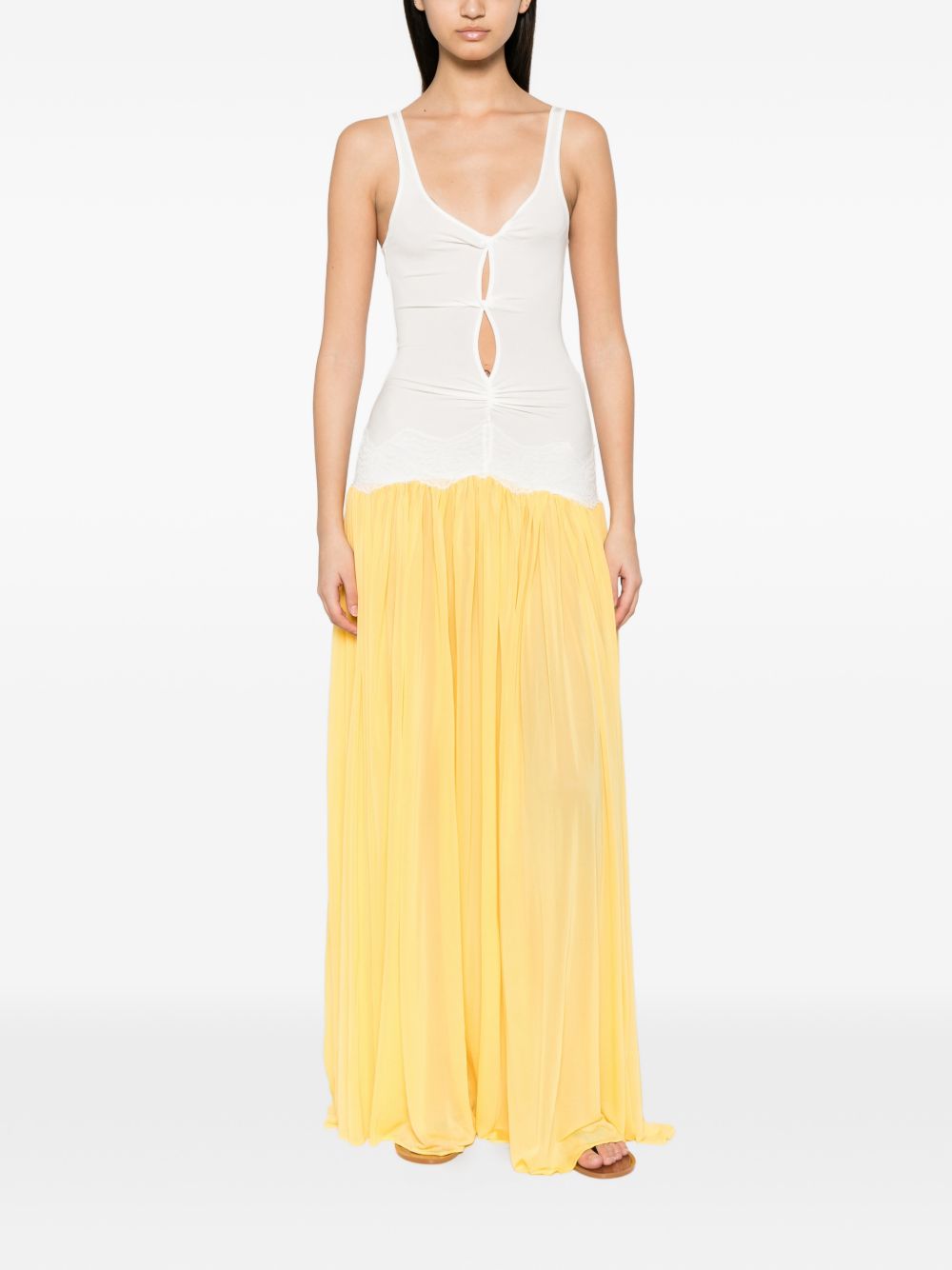 Abito lungo Verner con finiture in pizzo in bianco e giallo Christopher esber - donna 