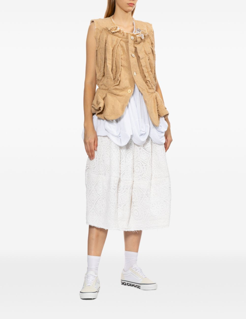 Gonna midi in pizzo floreale in bianco Comme des garcons - donna 