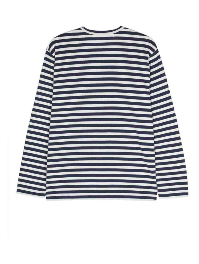 T-shirt a righe con ricamo in bianco e blu 