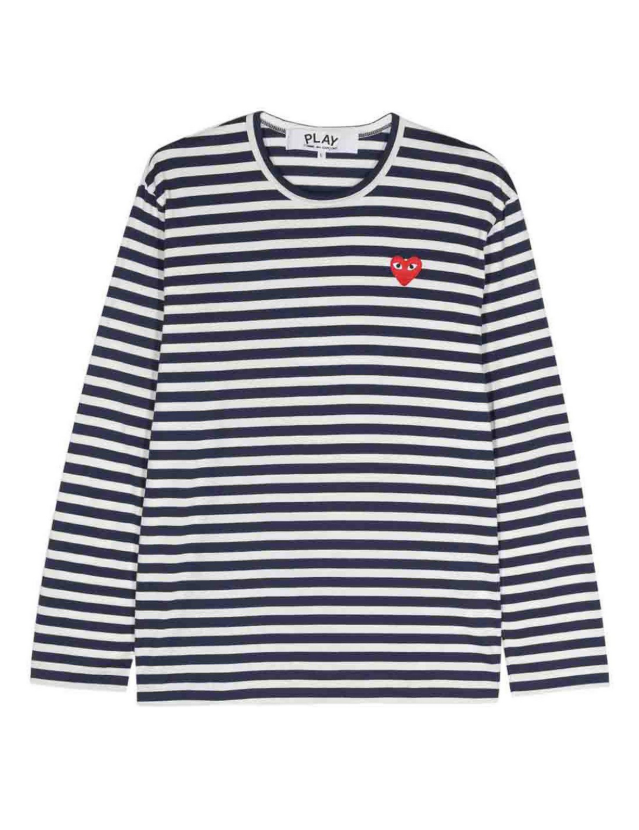 T-shirt a righe con ricamo in bianco e blu 