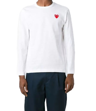 T-shirt a maniche lunghe con ricamo in bianco 