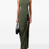 Abito lungo drappeggiato in verde militare Coperni - donna 