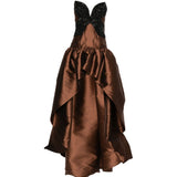 Abito a strati decorato con cristalli in marrone Costarellos - donna 
