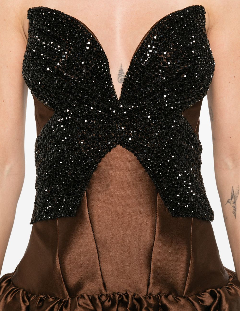 Abito a strati decorato con cristalli in marrone Costarellos - donna 