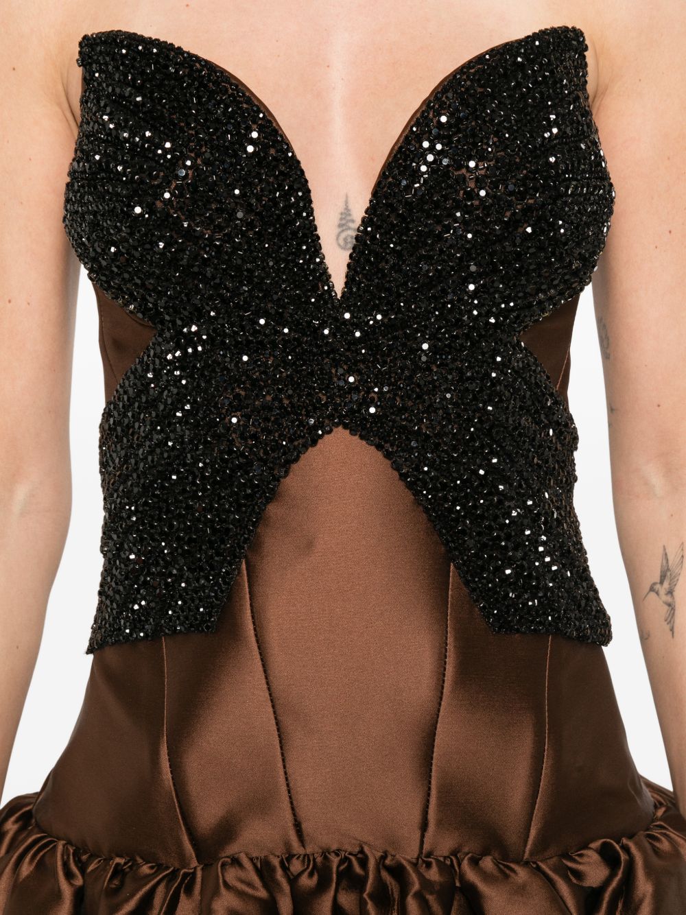 Abito a strati decorato con cristalli in marrone Costarellos - donna 