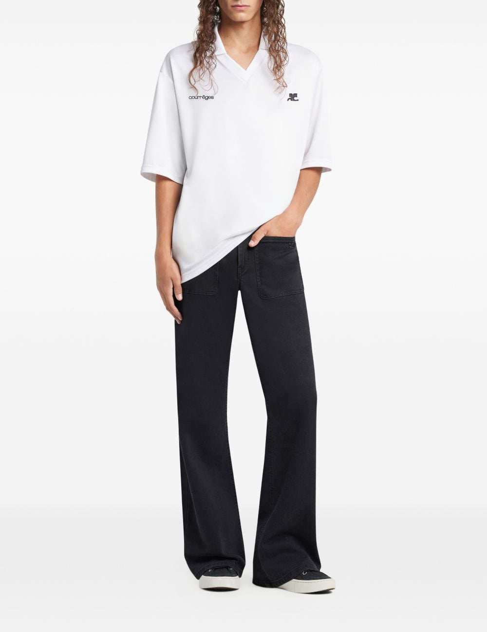 Polo con logo in bianco Courrèges - donna 