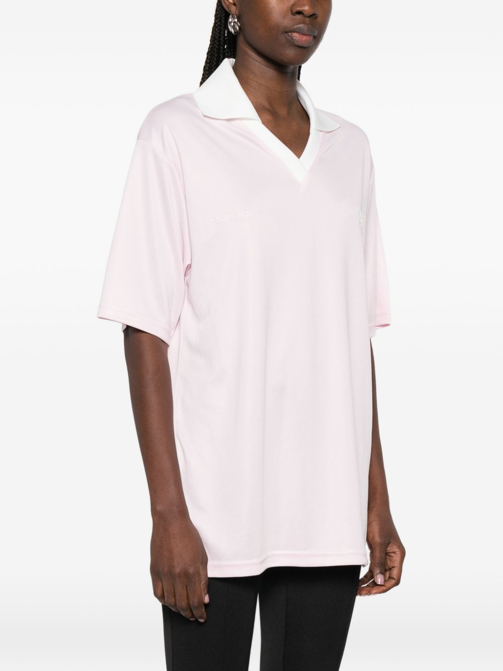 Polo con logo e ricamo a v in bianco Courrèges - donna 