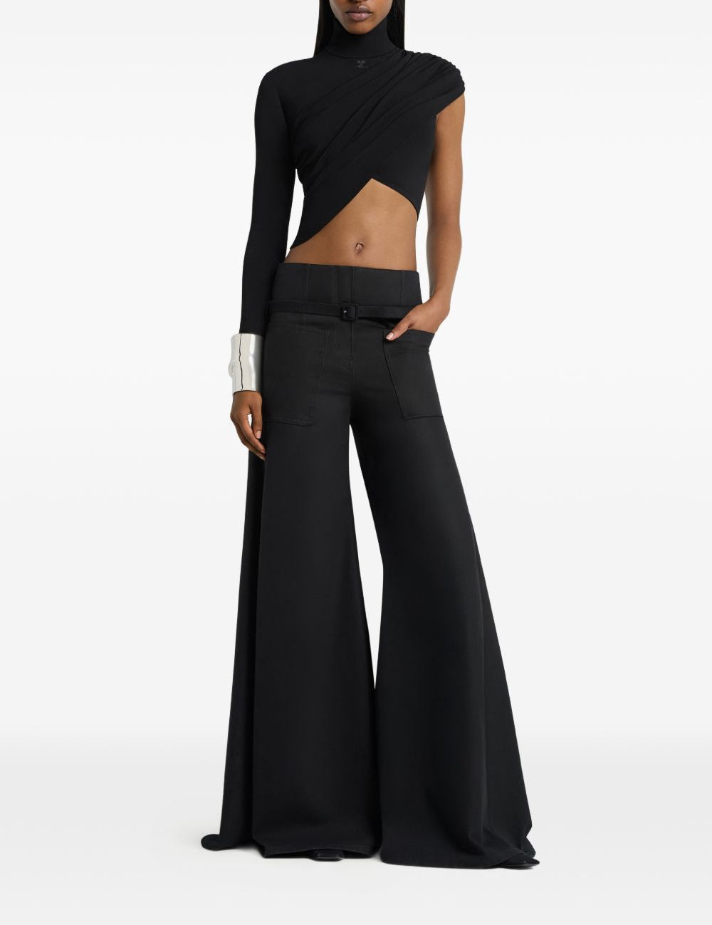 Top crop asimmetrico in nero Courrèges - donna 