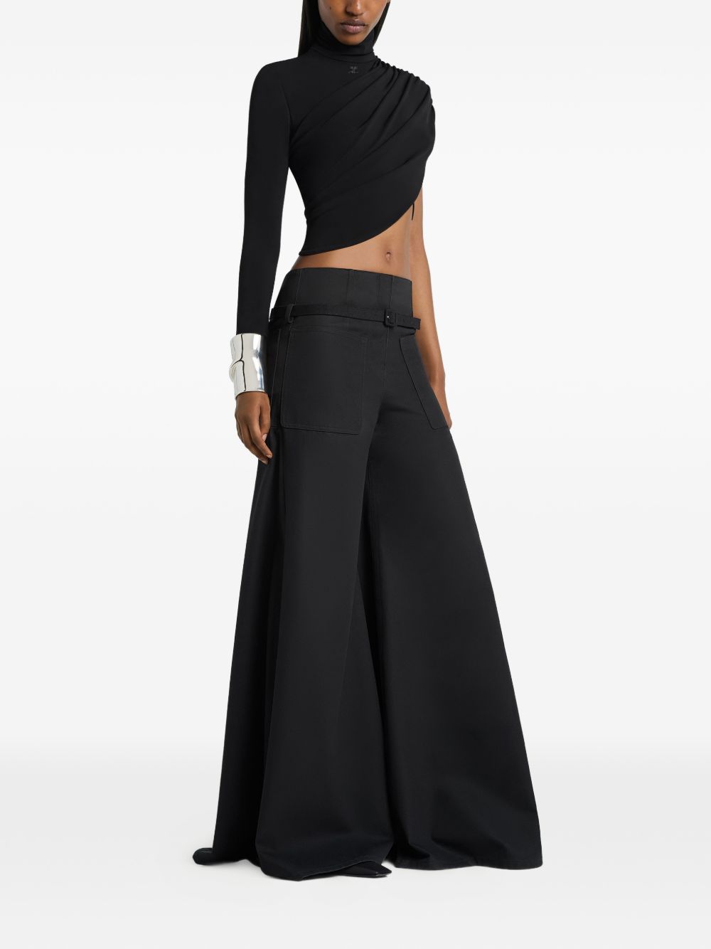 Top crop asimmetrico in nero Courrèges - donna 