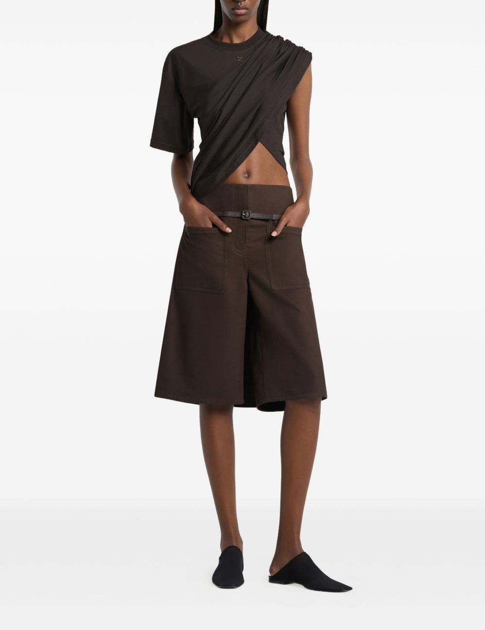 Top asimmetrico drappeggiato in marrone Courrèges - donna 