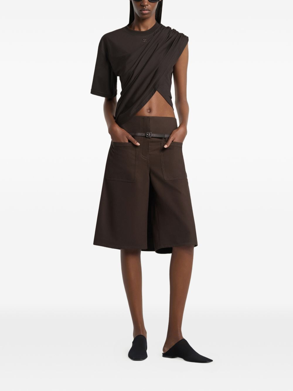 Top asimmetrico drappeggiato in marrone Courrèges - donna 