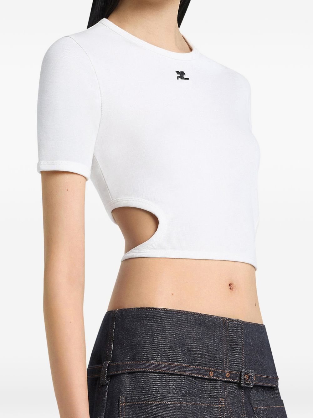 T-shirt crop con cut-out in bianco Courrèges - donna 