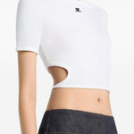 T-shirt crop con cut-out in bianco Courrèges - donna 