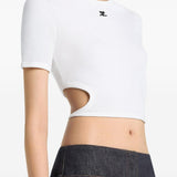 T-shirt crop con cut-out in bianco Courrèges - donna 