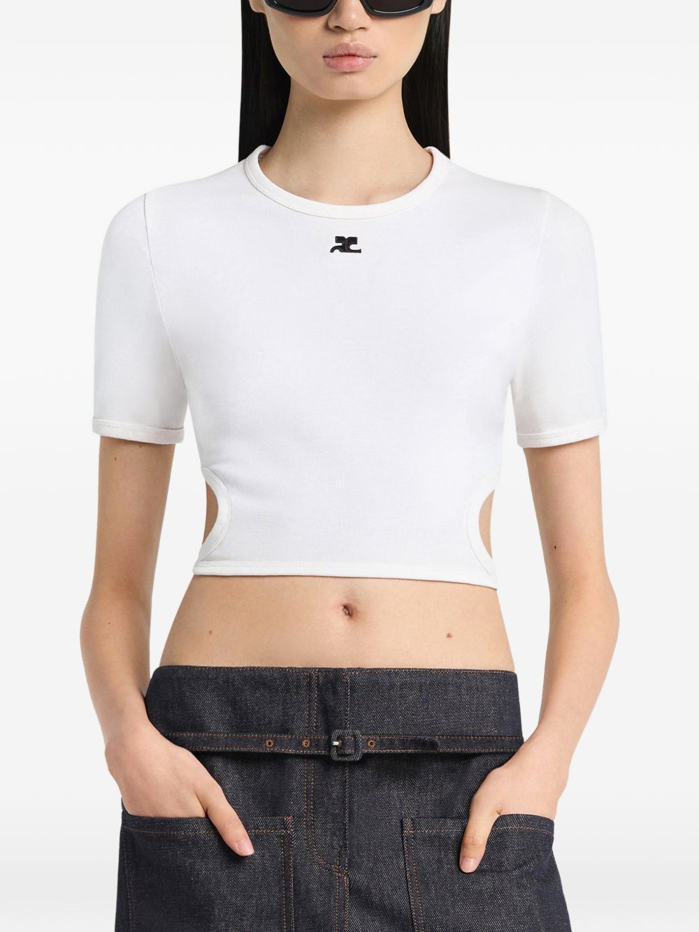 T-shirt crop con cut-out in bianco Courrèges - donna 