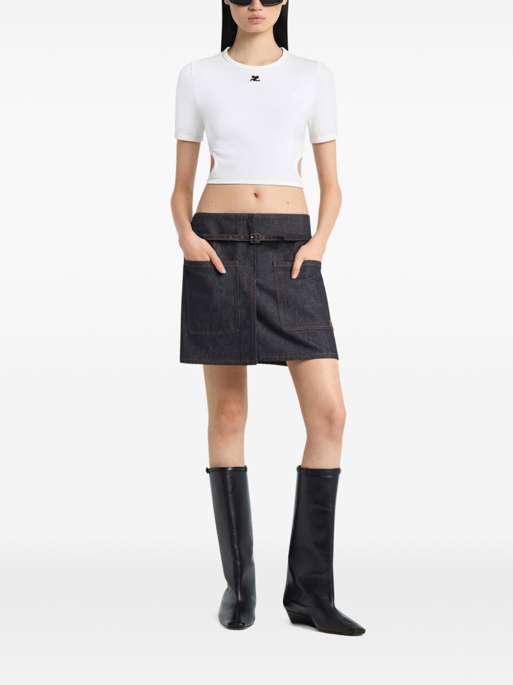 T-shirt crop con cut-out in bianco Courrèges - donna 