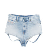 Shorts in denim con cut-out de-lunar in celeste Diesel - donna 
