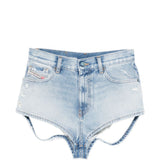 Shorts in denim con cut-out de-lunar in celeste Diesel - donna 