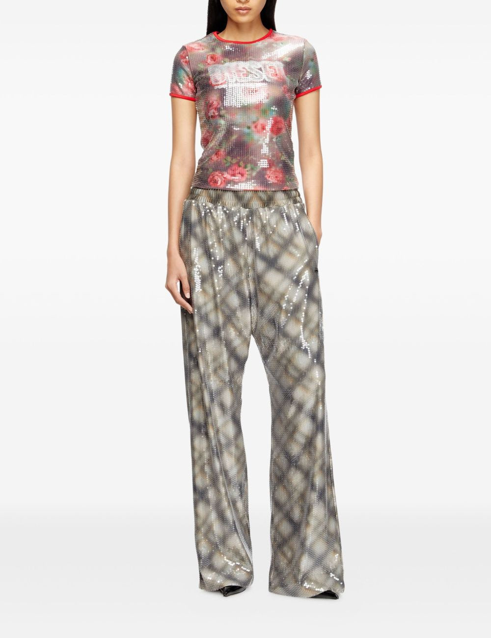 T-shirt con paillettes in multicolore Diesel - donna 
