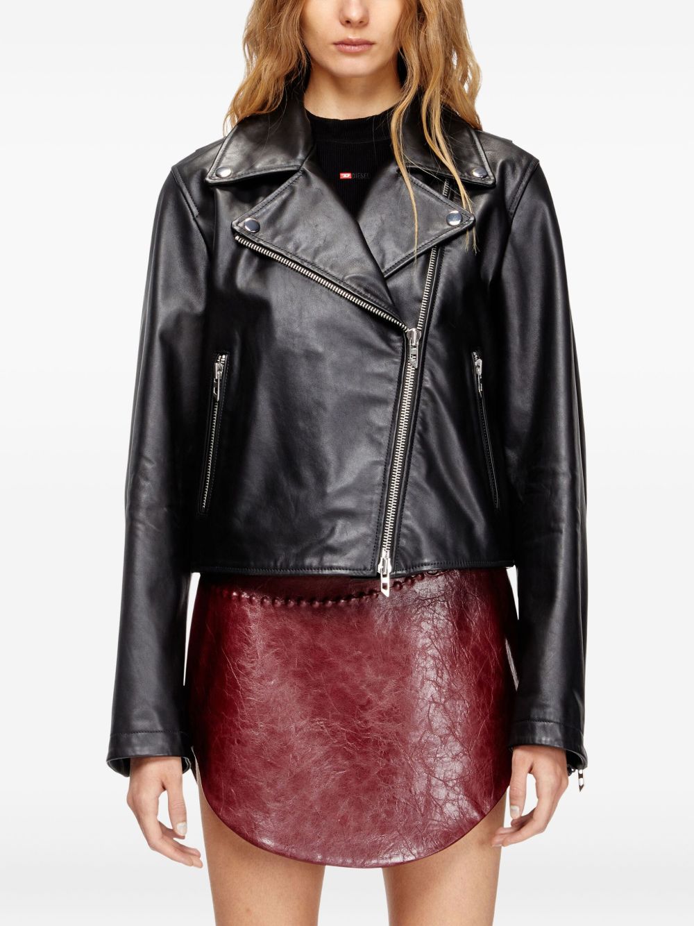 Giacca biker in pelle in nero Diesel - donna 
