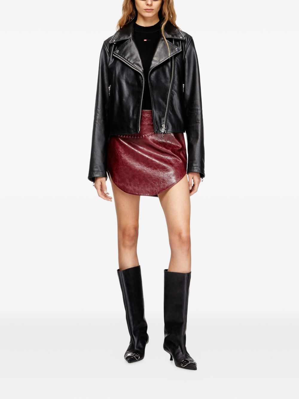 Giacca biker in pelle in nero Diesel - donna 