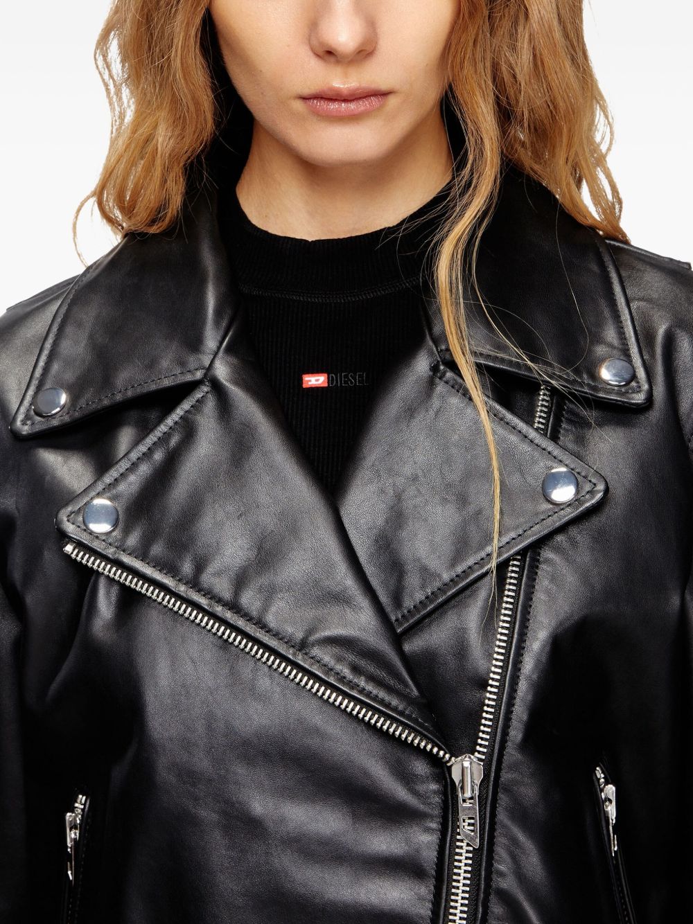 Giacca biker in pelle in nero Diesel - donna 