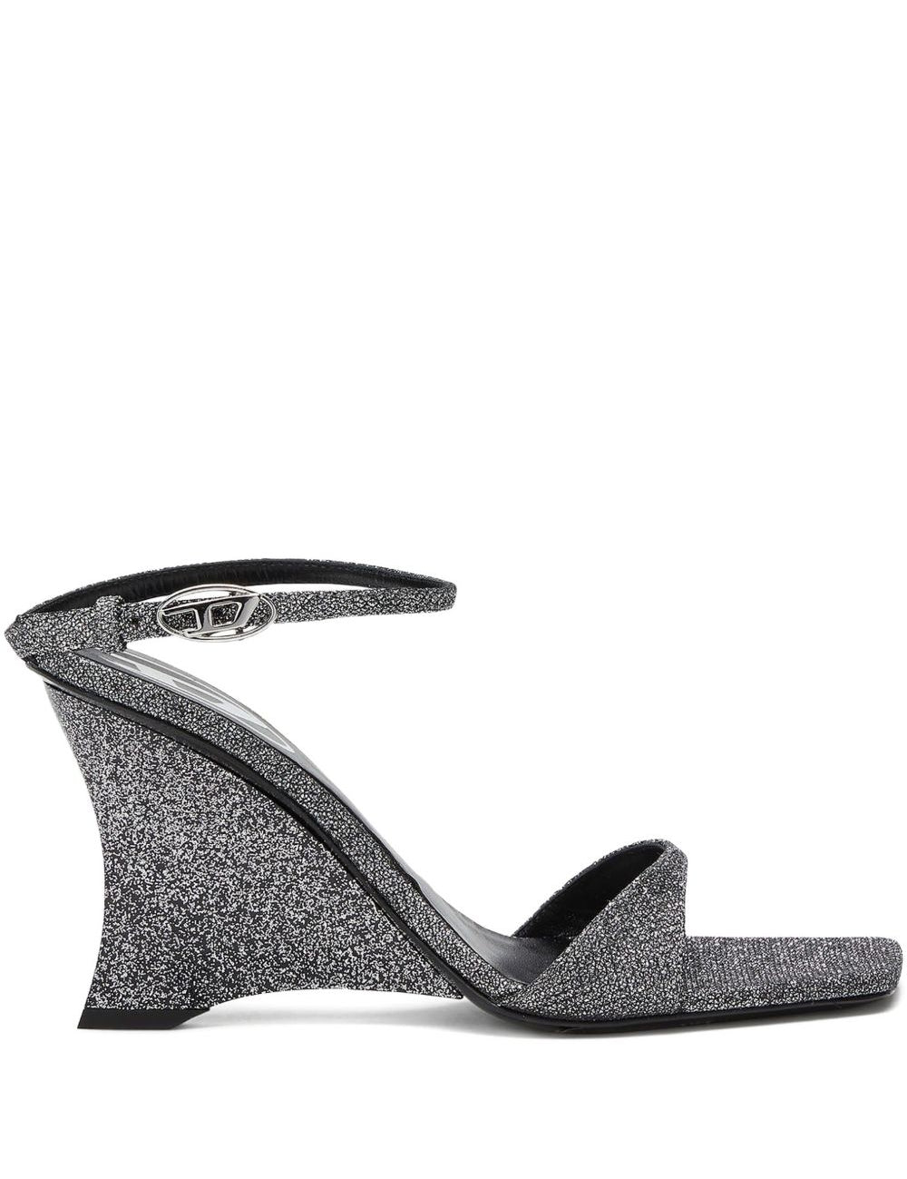 Sandali con zeppa D-Amber in argento Diesel - donna 