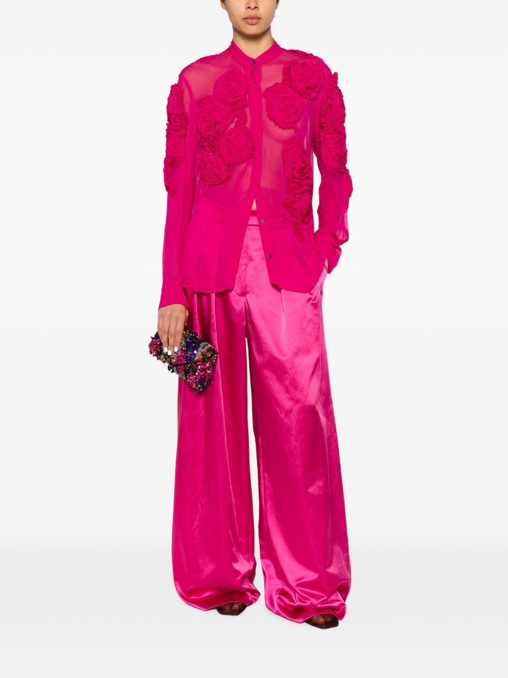 Camicia Chowsa con ricami floreali in rosa Dries van noten - donna 