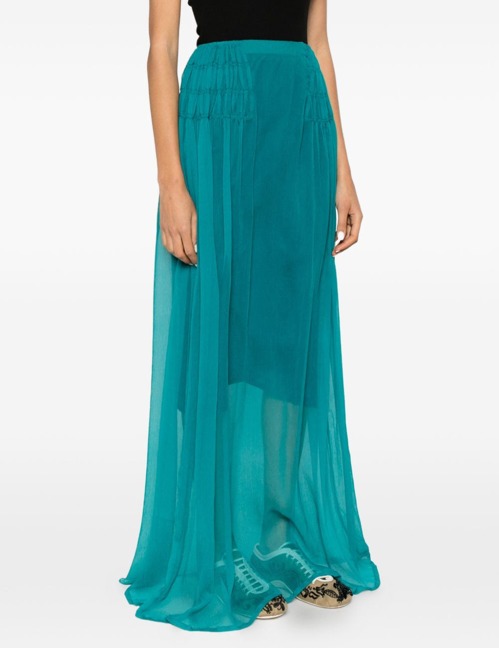 Gonna drappeggiata con volant sunia in verde Dries van noten - donna 