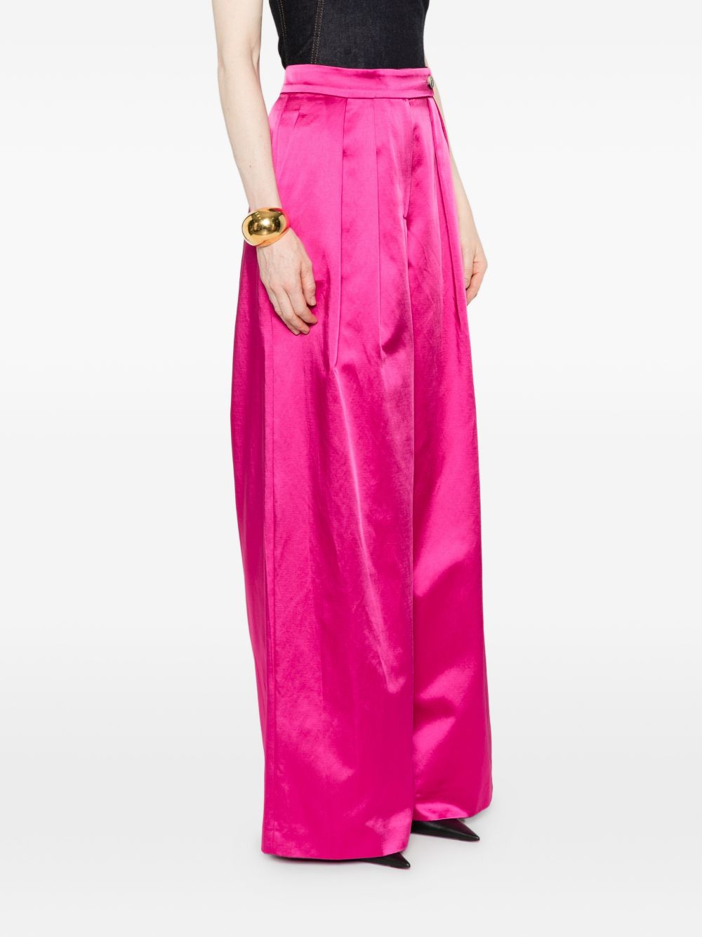 Pantaloni a gamba larga con design satinato pamploma in rosa Dries van noten - donna 