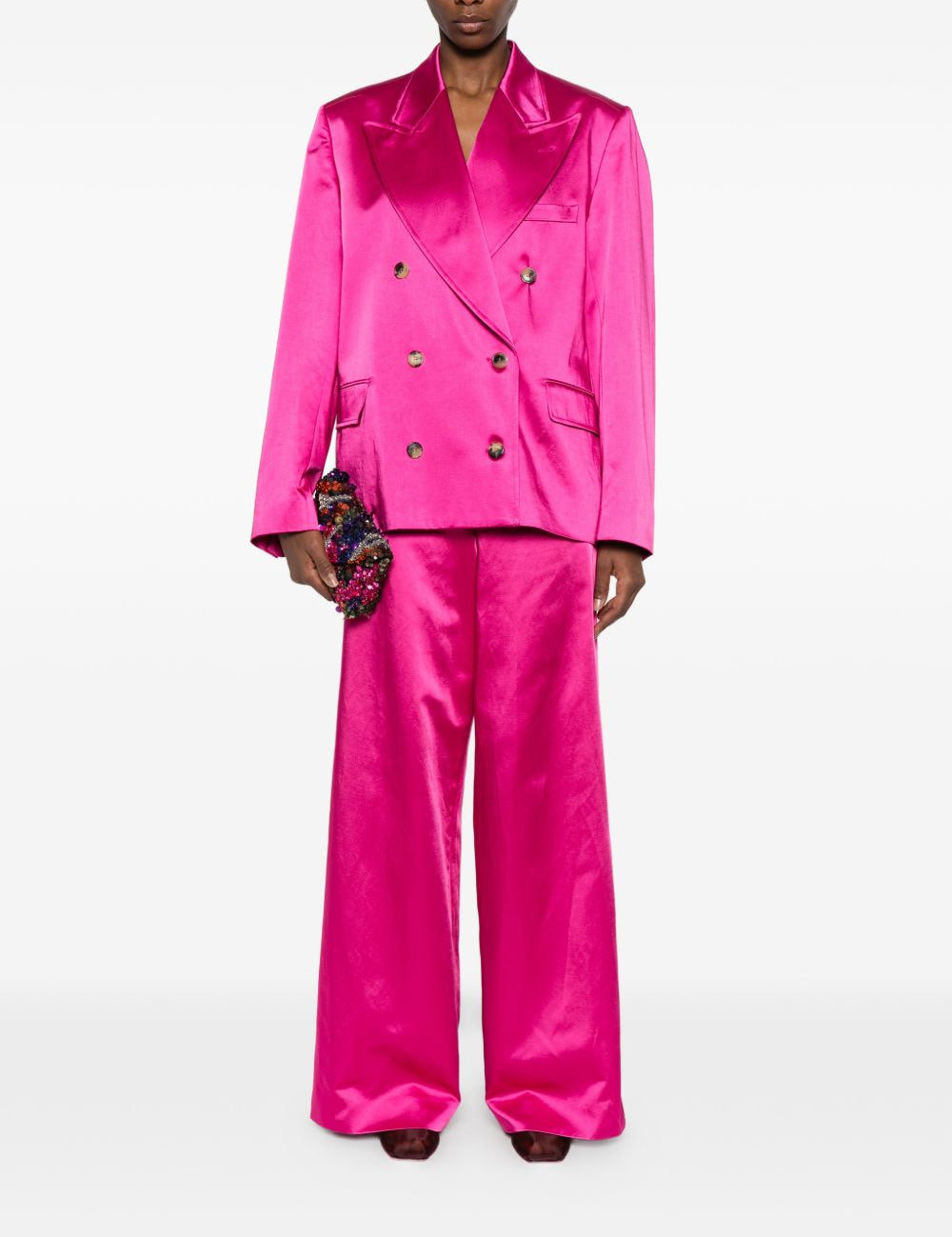 Pantaloni a gamba larga con design satinato penn in rosa Dries van noten - donna 