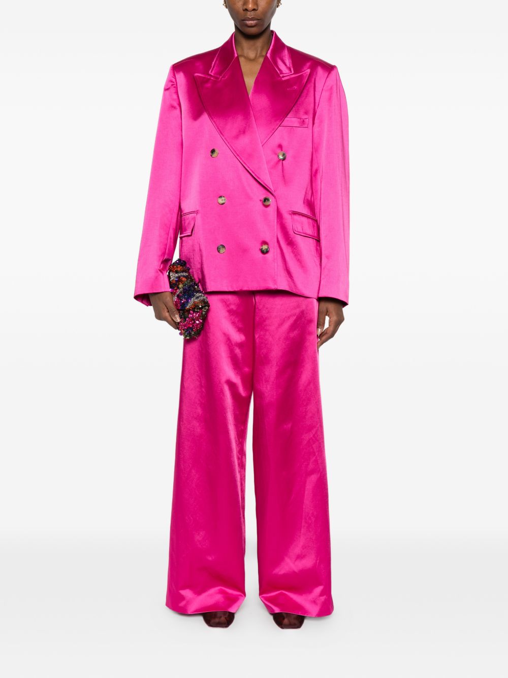 Pantaloni a gamba larga con design satinato penn in rosa Dries van noten - donna 