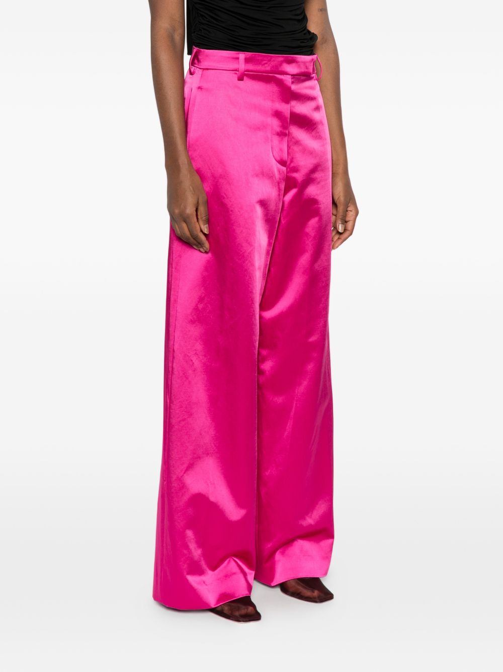 Pantaloni a gamba larga con design satinato penn in rosa Dries van noten - donna 