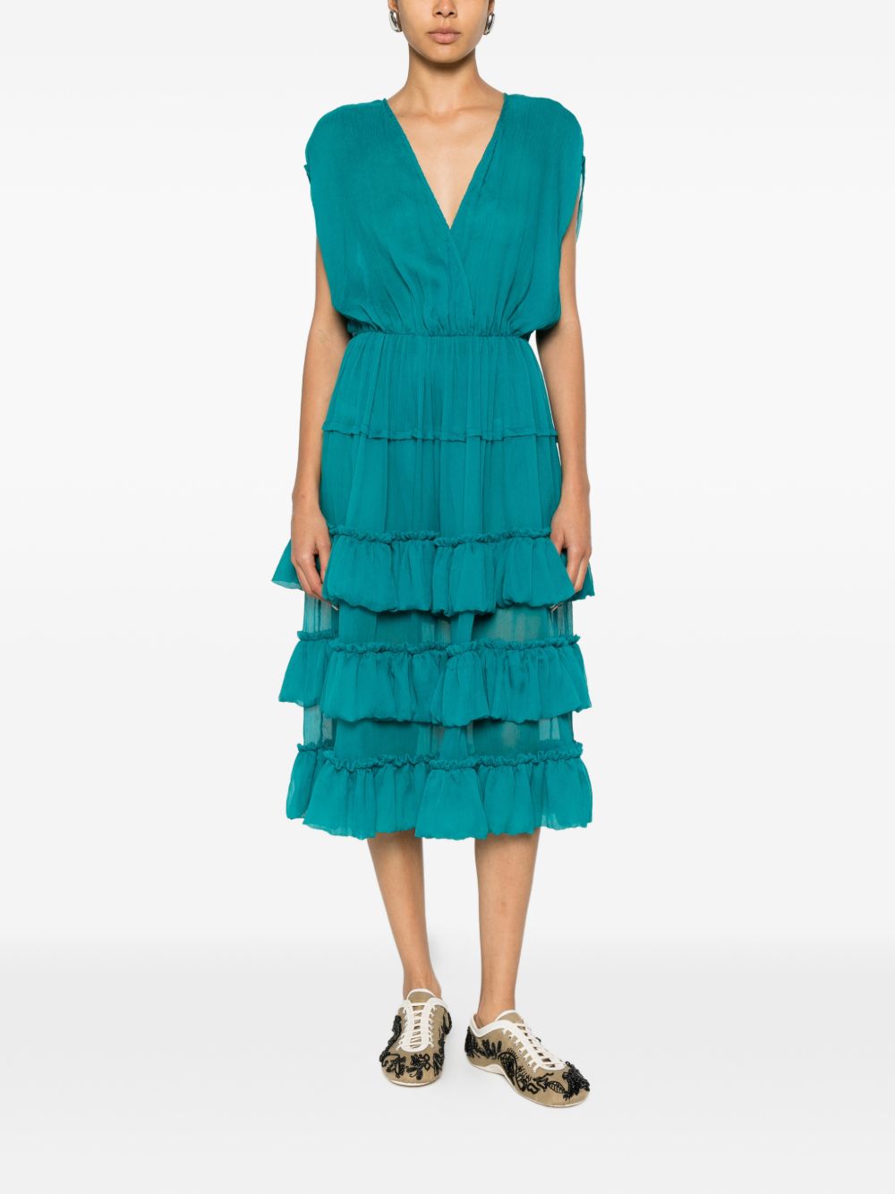 Abito midi con ruches dally in verde Dries van noten - donna 