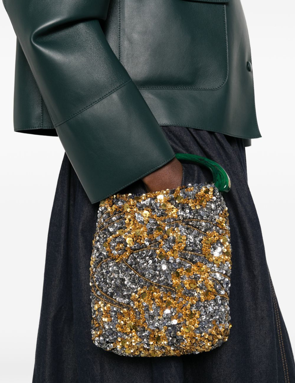 Borsa a mano con paillettes in oro Dries van noten - donna 