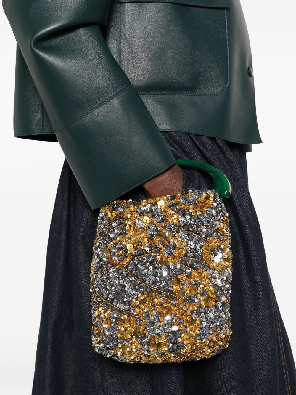 Borsa a mano con paillettes in oro Dries van noten - donna 