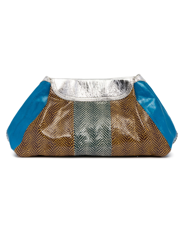 Clutch con design a pannelli multicolore 